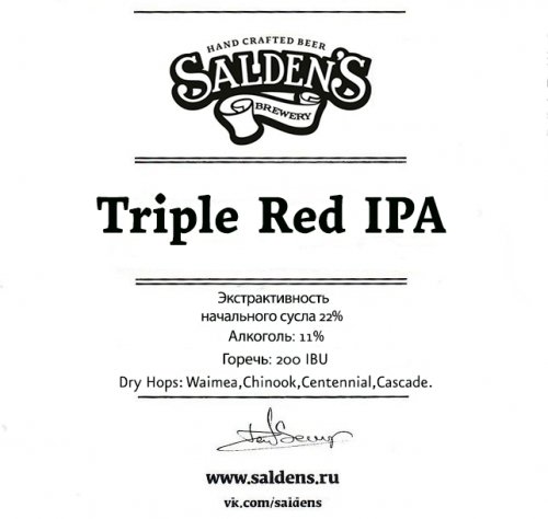 Triple Red IPA (Waimea, Chinook, Centennial, Cascade)
